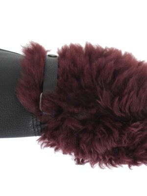 Dolce & Gabbana Elegant Black & Bordeaux Leather Gloves