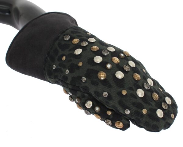 Dolce & Gabbana Elegant Studded Gray Wool Shearling Gloves - Image 3