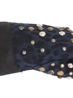 Dolce & Gabbana Chic Gray Wool & Shearling Gloves with Studded Details