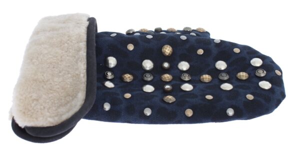Dolce & Gabbana Chic Gray Wool & Shearling Gloves with Studded Details - Image 7