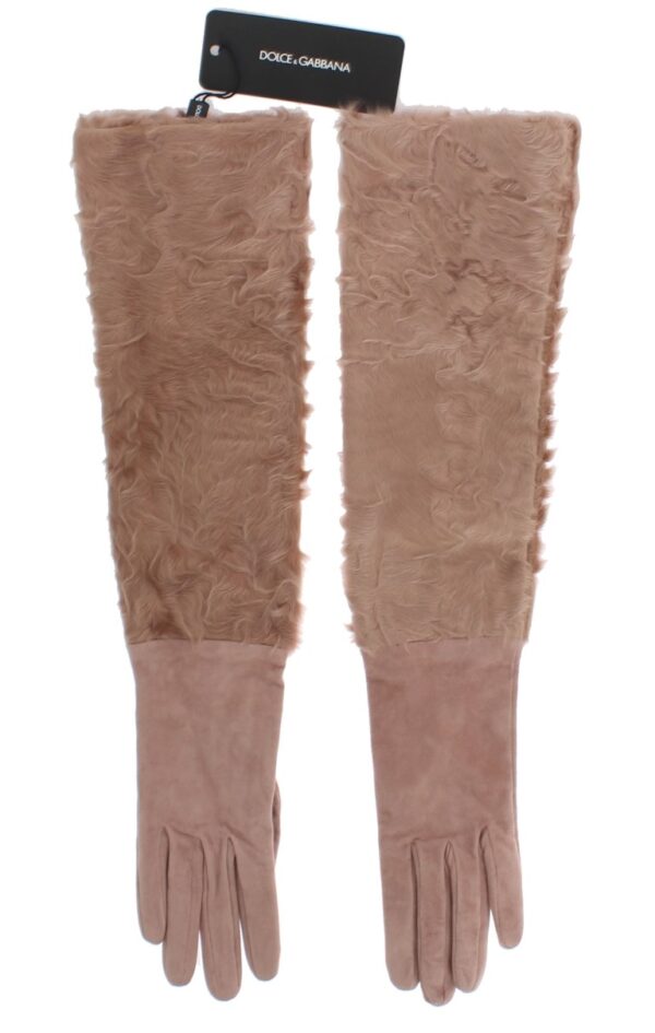 Dolce & Gabbana Elegant Beige Suede Elbow-Length Gloves - Image 4