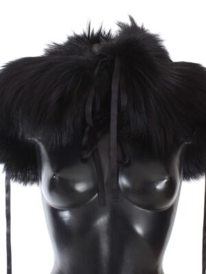 Dolce & Gabbana Elegant Black Fox Fur Silk Shoulder Wrap