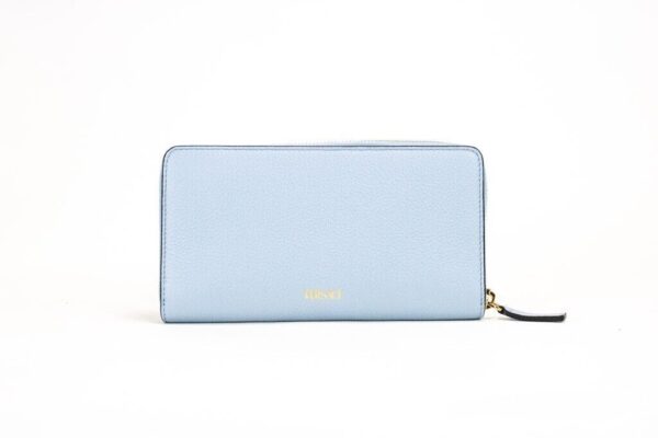 Versace Large Cornflower Grainy Leather Gold Monogram Zip Around Clutch Wallet - Image 2
