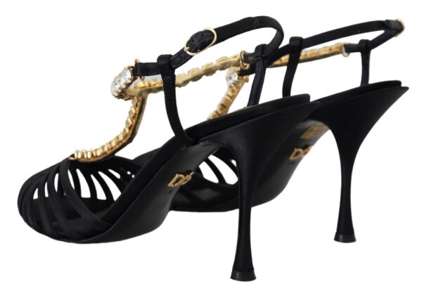 Dolce & Gabbana Elegant Silk Blend Crystal T-Strap Heels - Image 3