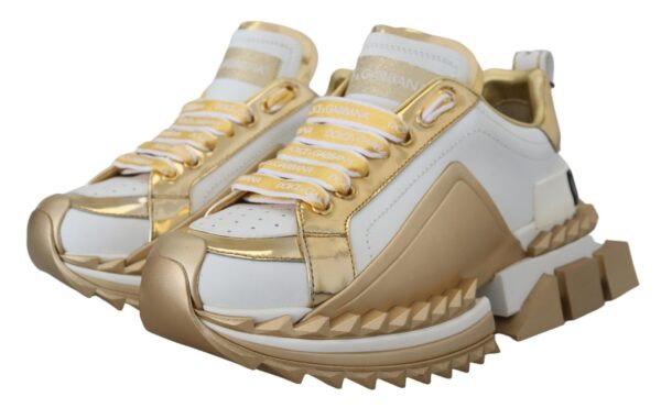 Dolce & Gabbana Elegant White and Gold Leather Sneakers - Image 7