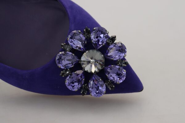 Dolce & Gabbana Embellished Crystal Purple Suede Flats - Image 8
