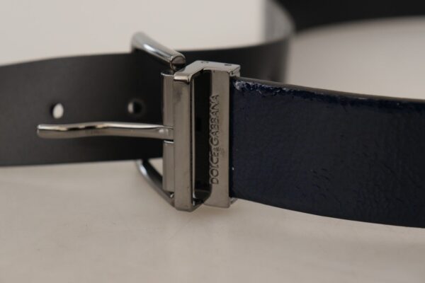 Dolce & Gabbana Elegant Blue Leather Belt with Silver Buckle - Image 7