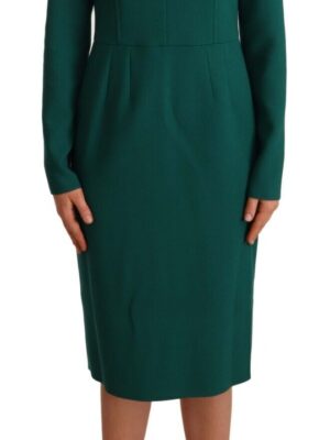 Dolce & Gabbana Emerald Green Midi Sheath Dress with Crystal Brooch