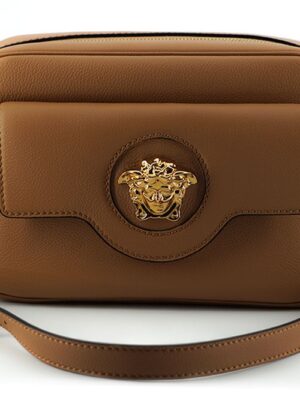 Versace Elegant Brown Leather Camera Case Shoulder Bag