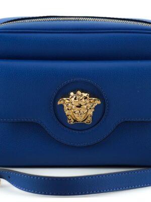 Versace Elegant Blue Calf Leather Camera Case Bag