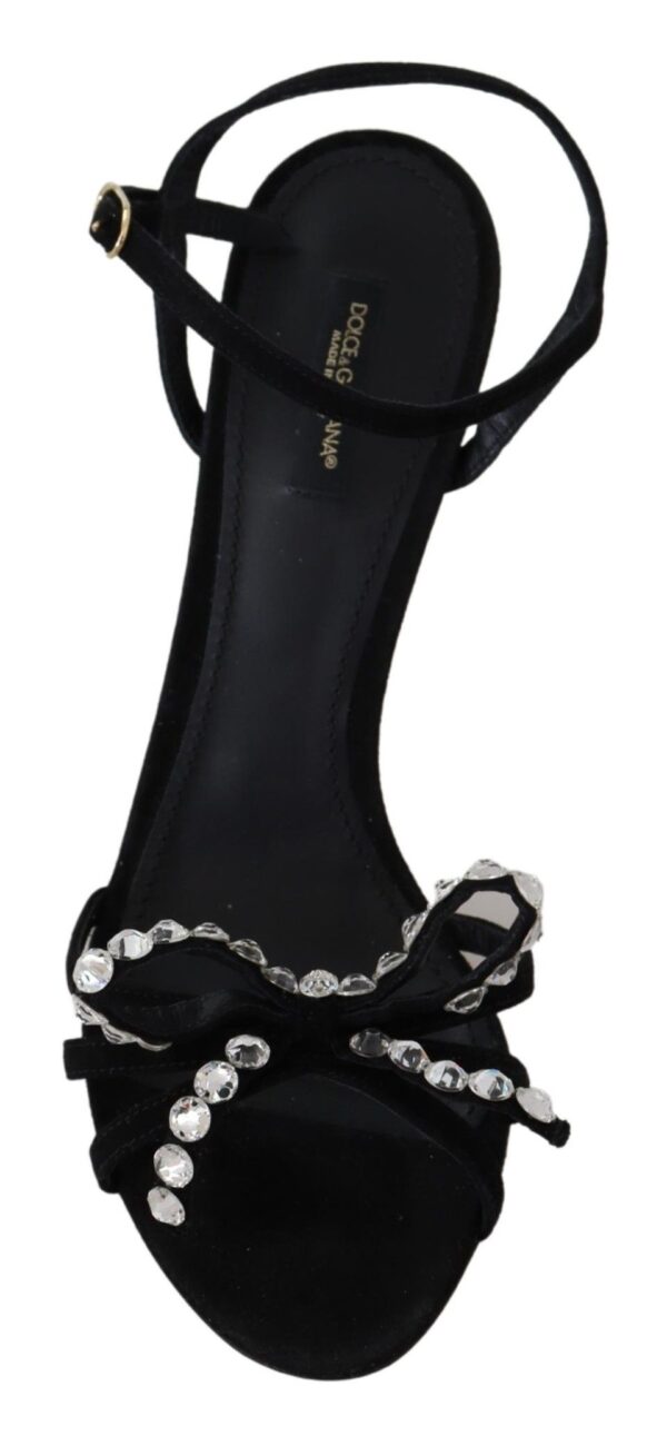 Dolce & Gabbana Elegant Suede High Sandals with Crystal Bows - Image 3