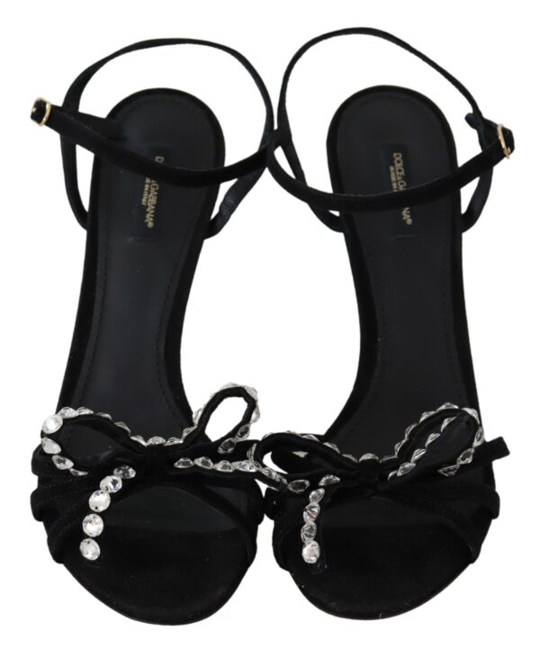 Dolce & Gabbana Elegant Suede High Sandals with Crystal Bows - Image 4