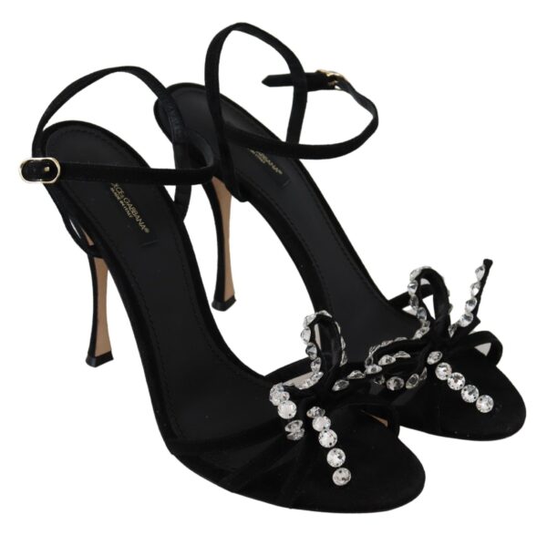 Dolce & Gabbana Elegant Suede High Sandals with Crystal Bows - Image 5