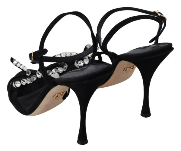 Dolce & Gabbana Elegant Suede High Sandals with Crystal Bows - Image 6