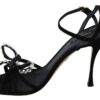 Dolce & Gabbana Elegant Suede High Sandals with Crystal Bows - Image 7