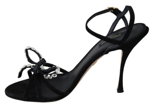 Dolce & Gabbana Elegant Suede High Sandals with Crystal Bows - Image 7