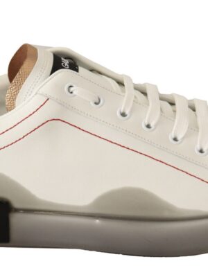 Dolce & Gabbana Elegant White & Gold Leather Sneakers