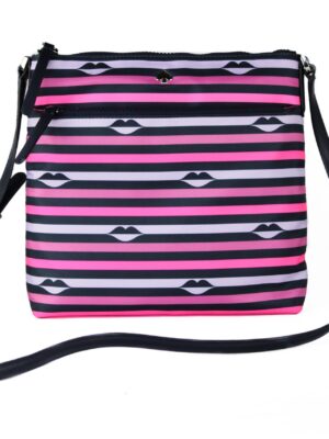 Kate Spade Jae Nylon Leather Flat Pink Striped Multi Crossbody HandBag Purse