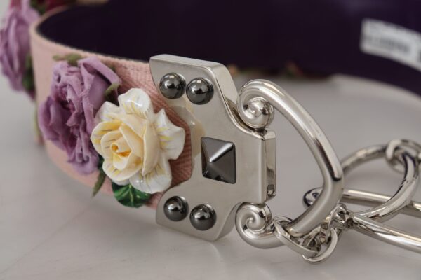 Dolce & Gabbana Beige Floral Leather Shoulder Strap Accessory - Image 8