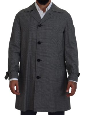 Dolce & Gabbana Elegant Gray Plaid Trench Coat