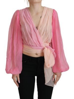 Dolce & Gabbana Silk V-Neckline Wrap Blouse in Pink