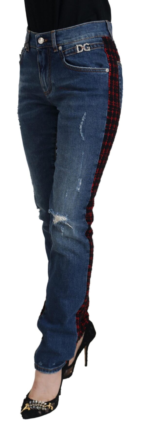 Dolce & Gabbana Elevated Elegance Checkered Back Denim Pants - Image 2