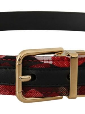 Dolce & Gabbana Red Multicolor Leather Belt with Gold-Tone Buckle