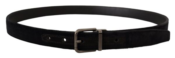 Dolce & Gabbana Elegant Black Leather Belt with Silver Tone Buckle - Image 3