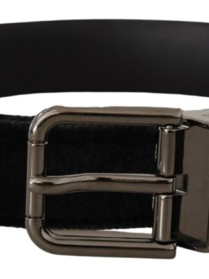 Dolce & Gabbana Elegant Black Leather Belt with Silver Tone Buckle