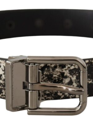 Dolce & Gabbana Elegant Black Marble Print Leather Belt
