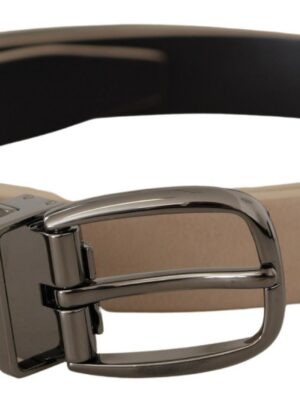 Dolce & Gabbana Elegant Beige Leather Belt with Silver Tone Buckle