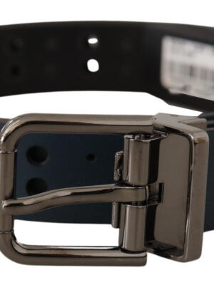 Dolce & Gabbana Elegant Blue Leather Belt with Metal Buckle