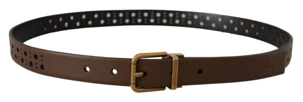 Dolce & Gabbana Elegant Brown Leather Belt with Golden Buckle - Image 3