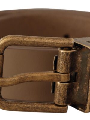 Dolce & Gabbana Elegant Brown Leather Belt with Brass Tone Buckle