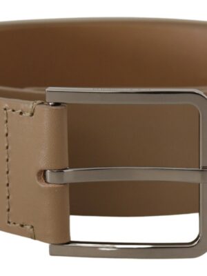 Dolce & Gabbana Beige Leather Statement Belt with Silver Buckle