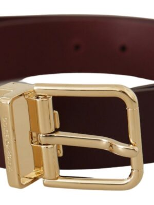 Dolce & Gabbana Elegant Maroon Leather Belt with Gold Buckle