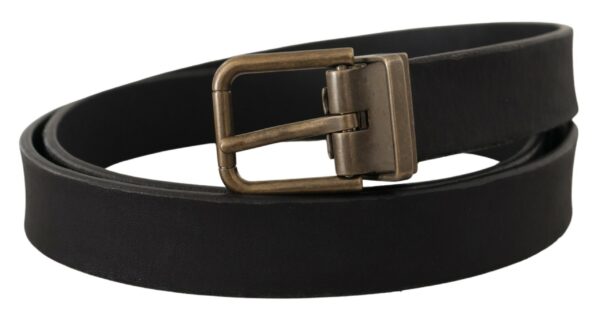 Dolce & Gabbana Elegant Black Leather Belt with Vintage Metal Buckle - Image 2