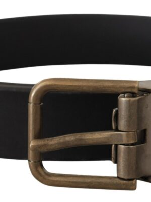 Dolce & Gabbana Elegant Black Leather Belt with Vintage Metal Buckle