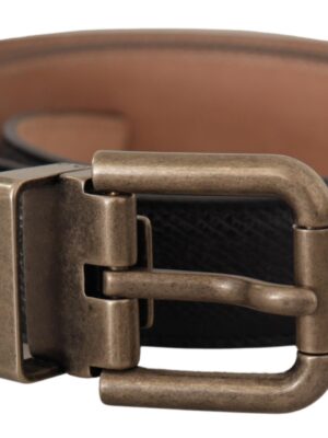 Dolce & Gabbana Elegant Black Leather Belt with Vintage Metal Buckle