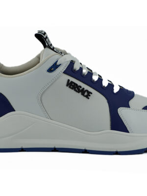 Versace Elegant Blue and White Leather Sneakers