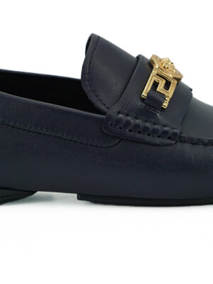 Versace Elegant Navy Blue Calf Leather Loafers