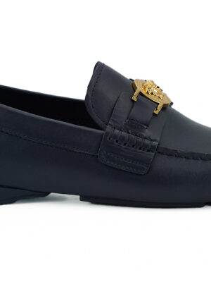 Versace Elegant Navy Blue Calf Leather Loafers