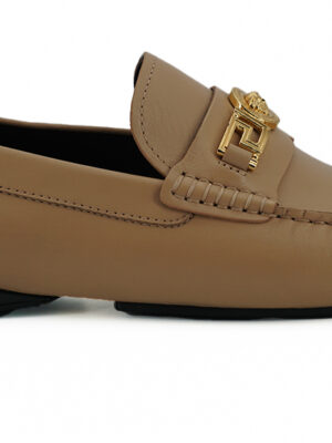 Versace Exquisite Medusa Gold-Tone Leather Loafers