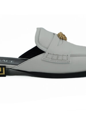 Versace Elegant White Leather Flat Slides