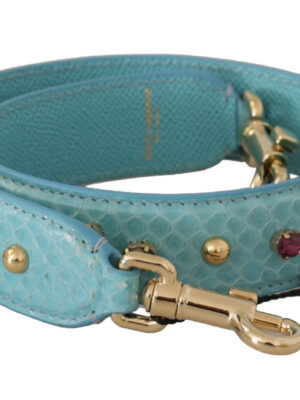 Dolce & Gabbana Elegant Blue Leather Bag Strap with Gold Accents