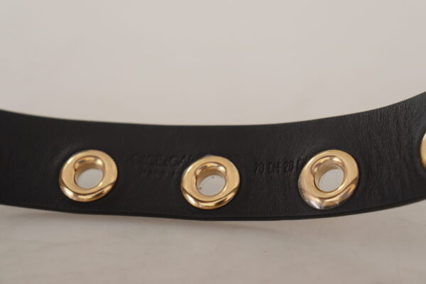 Dolce & Gabbana Chic Black Leather Belt with Engraved Buckle - Image 7