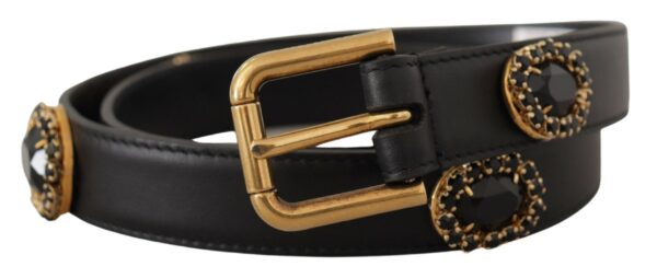 Dolce & Gabbana Elegant Black Leather Logo Belt - Image 2