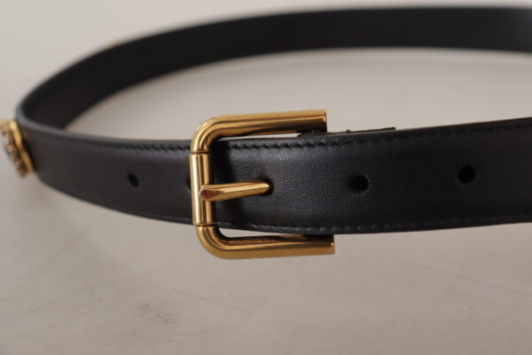 Dolce & Gabbana Elegant Black Leather Logo Belt - Image 4