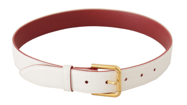 Dolce & Gabbana Elegant White Leather Belt with Engraved Buckle - Image 3