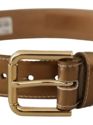 Dolce & Gabbana Elegant Bronze Leather Belt with Logo Buckle
